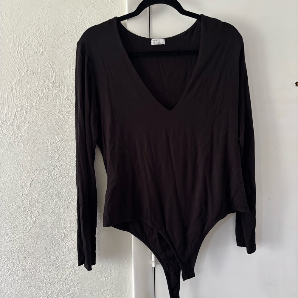 Black Asymmetrical Long Sleeve Bodysuit